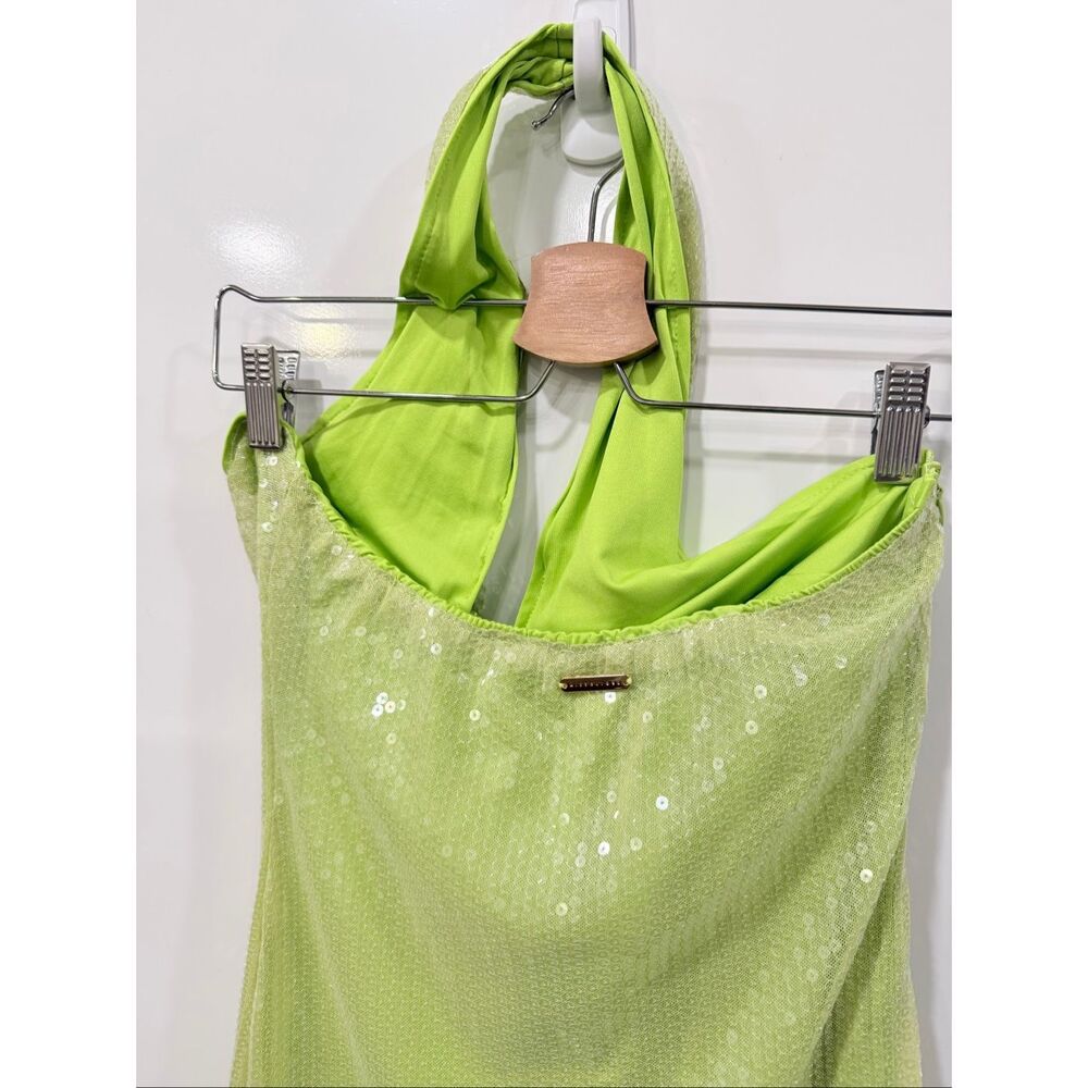 Missguided Lime Sequin Halter Mini Dress M - Picture 6 of 10